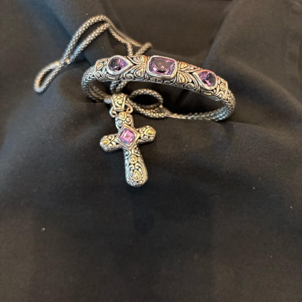 Samuel B. Intricate Silver Necklace with Amethyst Accents